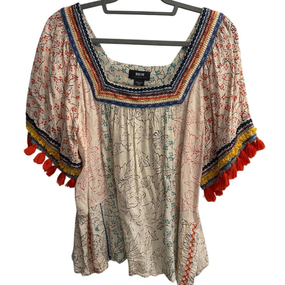 Maeve by Anthropologie Size Medium Paolina Tasseled Blouse - Picture 3 of 6